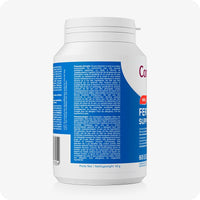Conceive Plus Men's Fertility Support (FR) side view of supplement bottle showing French and Dutch safety instructions, usage precautions, and allergen information printed in white text on blue background, along with product weight listed as 42g.